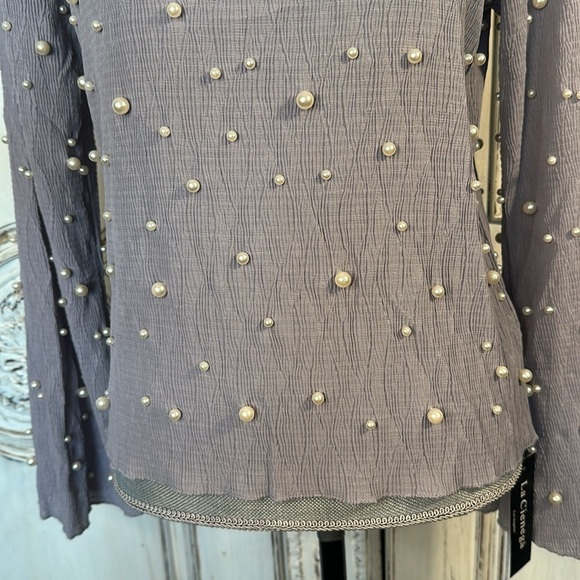 La Cienega’ Pearls Embellished Long Sleeve Pop Over Occassion Top Size M NWT - Picture 5 of 11